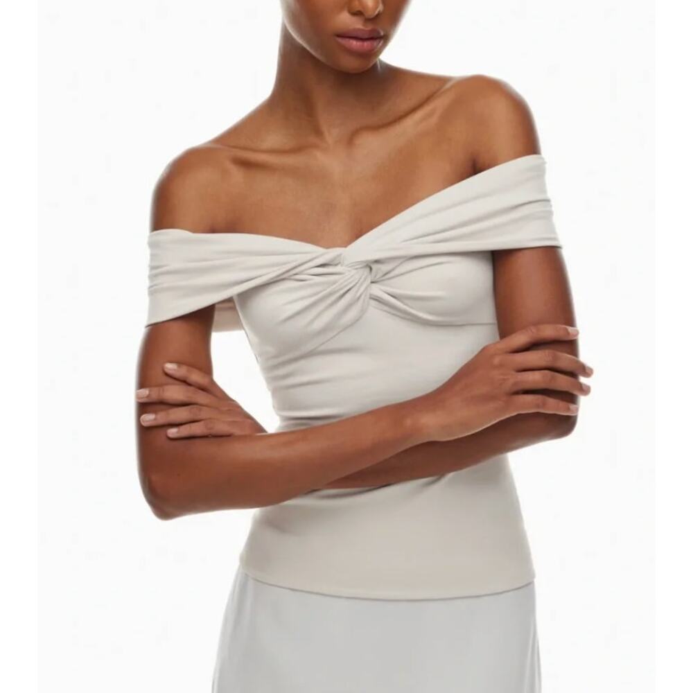 NEW Aritzia Contour Twist Top Blouse Off Shoulder XS Cream Ivory White